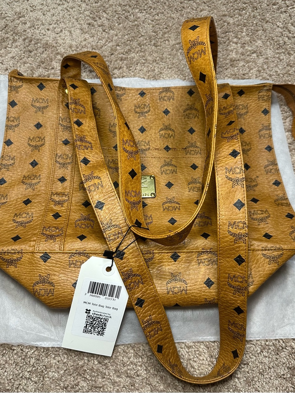 Authentic MCM Visetos Cognac Large Tote Bag – CheckCheck Certified